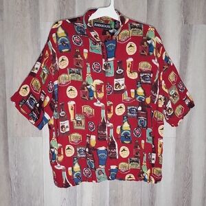 Anxious Mens XL Button Down Shirt Collared Short Sleeve Beer Alcohol Hawaiian